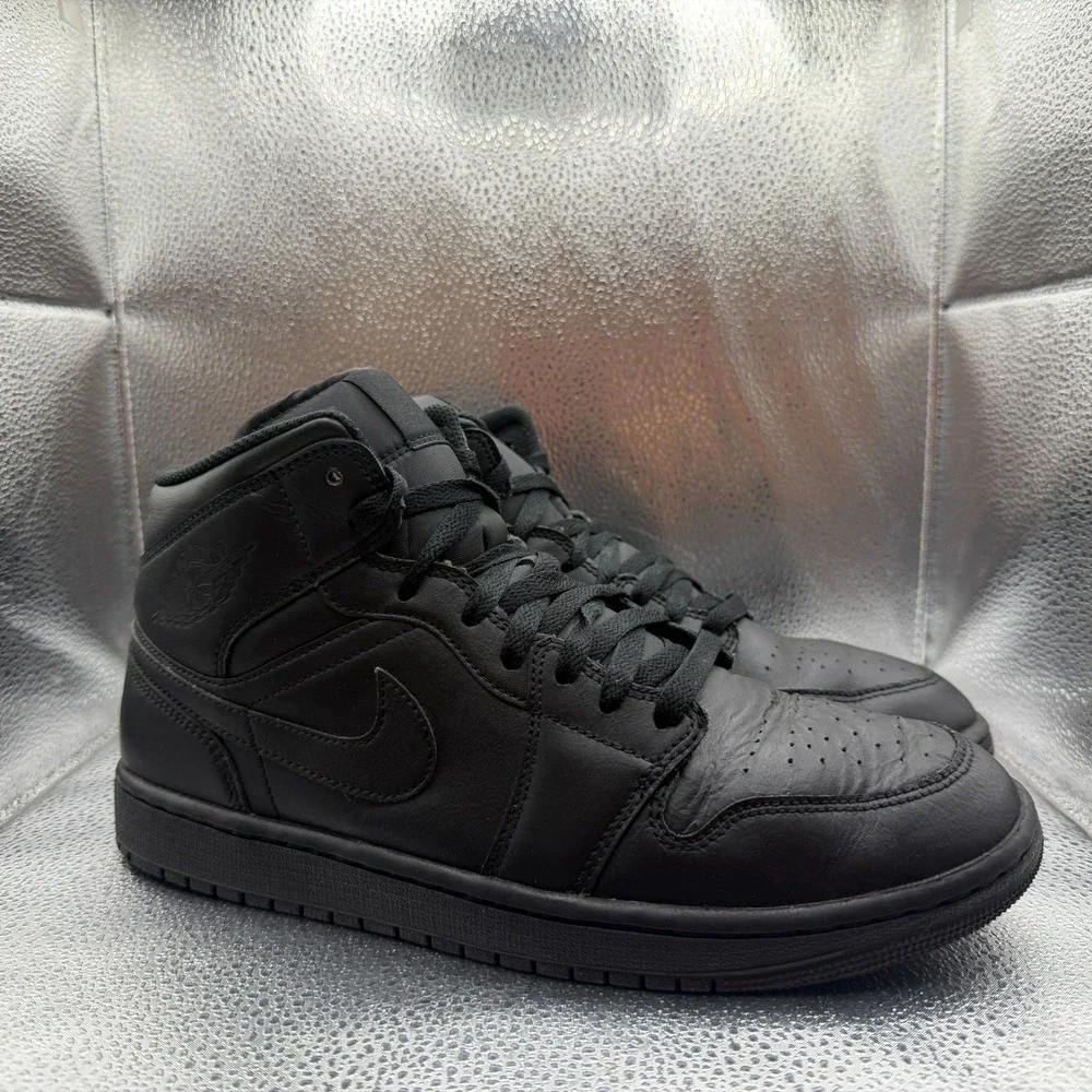 Size 10 Nike Air Jordan 1 Mid‎ Triple Black Mens Athletic Shoes 554724-093